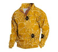 Wmmner Magliette Halloween da Uomo Felpe Jack-O-Lantern Maglietta con Stampa Ragno e Zucca Pullover a Maniche Lunghe con Bottoni/Giallo/Xl