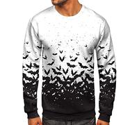 Wmmner Magliette Halloween per Uomo Felpa Ghost S Moon Maglietta Spaventosa Notte Maglia Autunnale a Maniche Lunghe Pullover Girocollo/Bianco/S