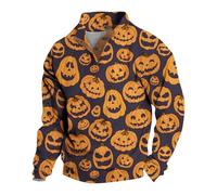 Wmmner Magliette Halloween per Uomo Felpa Jack-O-Lantern Maglietta con Stampa Zucca Pullover 2025 Magliette Autunnali a Maniche Lunghe con Bottoni/Viola1/M