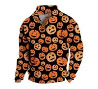 Wmmner Magliette Halloween per Uomo Felpa Jack-O-Lantern Maglietta con Stampa Zucca Pullover 2025 Magliette Autunnali a Maniche Lunghe con Bottoni/Nero1/M
