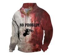 Wmmner Magliette Halloween per Uomo Felpe Insanguinate Maglietta con Stampa a Lettere Maglione con Bottoni e Collo Rotondo Maglioni a Maniche Lunghe/Rosso2/Xl