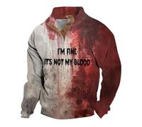 Wmmner Magliette Halloween per Uomo Felpe Insanguinate Maglietta con Stampa a Lettere Maglione con Bottoni e Collo Rotondo Maglioni a Maniche Lunghe/Rosso1/3Xl