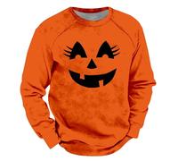 Wmmner Magliette Halloween per Uomo Felpe Jack-O-Lantern Maglietta con Stampa Zucca Pullover a Maniche Lunghe con Collo Rotondo per L'Autunno 2025/Arancione7/S