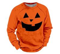 Wmmner Magliette Halloween per Uomo Felpe Jack-O-Lantern Maglietta con Stampa Zucca Pullover a Maniche Lunghe con Collo Rotondo per L'Autunno 2025/Arancione8/S