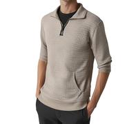 Wmmner Maglioni con Zip a 1/4 e Tasche Collo Alto Felpa Maglia a Maniche Lunghe per Inverno e Autunno/Maglione con Zip a un Quarto Color Cachi da Uomo/Xl