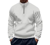 Wmmner Maglioni da Uomo con Zip a 1/4, Tasca, Collo a Stand Waffle e Collo Alto, Maglie a Maniche Lunghe/Pullover con Zip Corta da Uomo Bianchi/L