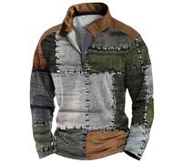 Wmmner Men Color Block Quarter Zip Pullover Plus Size Collar Sweatshirt Outdoor Fashion Casual Vintage Tops Men's Trendy Fall Shirt Long Sleeve/Verde/3Xl
