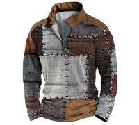 Wmmner Men Color Block Quarter Zip Pullover Plus Size Collar Sweatshirt Outdoor Fashion Casual Vintage Tops Men's Trendy Fall Shirt Long Sleeve/Caffè/s
