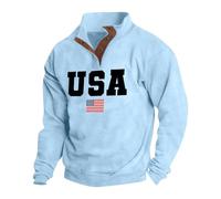 Wmmner Mens American Flag Graphic Pullover Usa Print Fall Shirt Long Sleeve Tops Fashion Vintage Collared Sweatshirts for Men/Azzurro/Xl