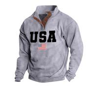 Wmmner Mens American Flag Graphic Pullover Usa Print Fall Shirt Long Sleeve Tops Fashion Vintage Collared Sweatshirts for Men/Grigio/M
