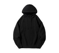 Wmmner Mens Knit Hoodies Trendy Fall Shirt Long Sleeve Plus Size Tops Plain Pullover Casual Drawsthooded Sweatshirts for Men/Nero/M