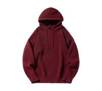 Wmmner Mens Knit Hoodies Trendy Fall Shirt Long Sleeve Plus Size Tops Plain Pullover Casual Drawsthooded Sweatshirts for Men/Rosso/M