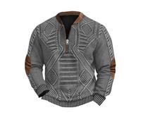 Wmmner Men's Quarter Zip Striped Pullover Fall Winter Knit Mock Neck Shirt Long Sleeve Color Block Polo Sweatshirts for Men/Grigio/M