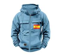 Wmmner Mens Spanish Flag Graphic Hoodies Fashion Print Fall Shirt Long Sleeve Trendy Hooded Sweatshirt with Pocket Full Zip Pullover/Blu/3Xl