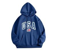 Wmmner Mens Usa Graphic Hoodie Fashion Fall Shirt Long Sleeve American Flag Print Pullover Men Trendy Drawsthooded Sweatshirts with Pocket/Blu/L