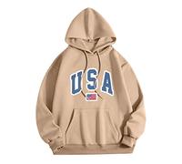 Wmmner Mens Usa Graphic Hoodie Fashion Fall Shirt Long Sleeve American Flag Print Pullover Men Trendy Drawsthooded Sweatshirts with Pocket/Kaki/L