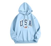 Wmmner Mens Usa Graphic Hoodie Fashion Fall Shirt Long Sleeve American Flag Print Pullover Men Trendy Drawsthooded Sweatshirts with Pocket/Azzurro/L