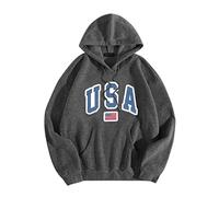 Wmmner Mens Usa Graphic Hoodie Fashion Fall Shirt Long Sleeve American Flag Print Pullover Men Trendy Drawsthooded Sweatshirts with Pocket/K Gray/Xl