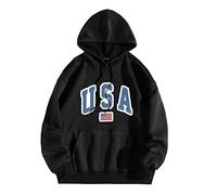 Wmmner Mens Usa Graphic Hoodie Fashion Fall Shirt Long Sleeve American Flag Print Pullover Men Trendy Drawsthooded Sweatshirts with Pocket/Nero/L