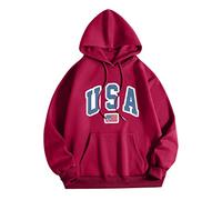 Wmmner Mens Usa Graphic Hoodie Fashion Fall Shirt Long Sleeve American Flag Print Pullover Men Trendy Drawsthooded Sweatshirts with Pocket/Rosso/M