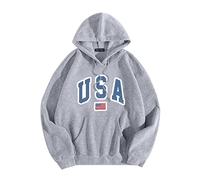 Wmmner Mens Usa Graphic Hoodie Fashion Fall Shirt Long Sleeve American Flag Print Pullover Men Trendy Drawsthooded Sweatshirts with Pocket/Grigio/Xxl