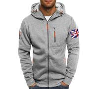 Wmmner Mensin Union Flag Print Hoodie Fashion Fall Shirt Long Sleeve Fashion Graphic Jacket Trendy Full Zip Hooded Sweatshirts for Men/Grigio/Xxl