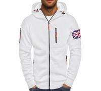 Wmmner Mensin Union Flag Print Hoodie Fashion Fall Shirt Long Sleeve Fashion Graphic Jacket Trendy Full Zip Hooded Sweatshirts for Men/Bianco/Xl