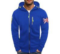 Wmmner Mensin Union Flag Print Hoodie Fashion Fall Shirt Long Sleeve Fashion Graphic Jacket Trendy Full Zip Hooded Sweatshirts for Men/Blu/Xxl