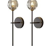 Wmmner Mid-Century K9 Post-Modern Diamond Crystal Black Lampada da Parete Elegante Lampada da Parete in Rame Di Lussop per Soggiorno Sala da Pranzo Camera da Letto Bagno,1 Lampada-L/2 Lampada/L