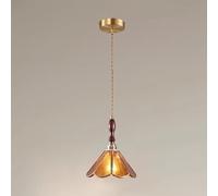 Wmmner Mini Lampada a Sospensione Vintage Illuminazione a Sospensione in Legno Di Noce con Paralume in Vetro Ambrato, E27 Base Retro Lampade a Sospensione a Soffitto per Cucina Isola Sala da Pranzo Ca