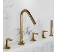 Wmmner Miscelatore Nero per Vasca da Bagno e Doccia Set a 5 Fori Rubinetti per Vasca da Bagno Rotanti a 360 Gradi Eleganti Apparecchi da Bagno per Decorazioni Moderne/Oro Spazzolato