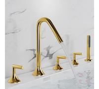Wmmner Miscelatore Nero per Vasca da Bagno e Doccia Set a 5 Fori Rubinetti per Vasca da Bagno Rotanti a 360 Gradi Eleganti Apparecchi da Bagno per Decorazioni Moderne/Oro