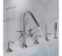 Wmmner Miscelatore Nero per Vasca da Bagno e Doccia Set a 5 Fori Rubinetti per Vasca da Bagno Rotanti a 360 Gradi Eleganti Apparecchi da Bagno per Decorazioni Moderne/Cromo