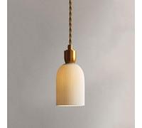 Wmmner Modern Ceramic Light White Cylinder Hanging Ceiling Lamp Striped Shade, Aluminum Nordic Kitchen Island Lighting Fixture, Adjustable Cord Gold Bedroom Decor Chandelier, E27/C