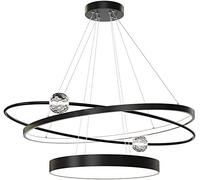 Wmmner Modern Led Crystal Chandelier Nordic Simple Kitchen Island Ceiling Light Fixture Restaurant Villa Office Lampada a Sospensione per Sale da Pranzo Soggiorno Camera da Letto/Nero 80Cm/Luce Tricol
