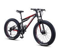 Wmmner Mountain Bike 26 Pollici Fat Tire per Uomini e Donne, Bici da Montagna per Adulti a Doppia Sospensione, Bicicletta Fuoristrada con Sedile Regolabile e Doppio Freno a Disco, Rosso, 21 Velocità/N