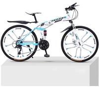 Wmmner Mountain Bike a 21 Velocità con 10-Knife-Wheel, Design Pieghevole per Adulti, Doppio Sistema Di Smorzamento per L'Avventura Fuoristrada, Adatto a Entrambi i Sessi/Bianco Blu/24 Inch