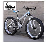 Wmmner Mountain Bike a Sospensione Completa con Doppio Freno a Disco per Adulti, Uomini e Donne, Pneumatici Grassi in Acciaio ad Alto Carbonio Mountain Trail Bike All Terrain Mountain Bicycle, New Blu