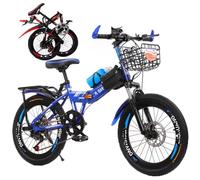Wmmner Mountain Bike Pieghevoli per Adulti e Bambini, Bici da Città da Donna 18/20/22/24 Pollici, Piccola Bicicletta Pieghevole in Acciaio Al Carbonio con Ammortizzatore Doppio Freno a Disco Blu Zaffi