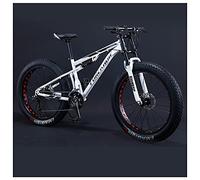 Wmmner Mountain Bike Uomo 26 Pollici Adulto Fat Tire Mountain Bike con Sospensione Completa, Acciaio ad Alto Contenuto Di Carbonio Telaio Bicicletta Gigante con Doppio Freno a Disco/a Rai Bianchi/21 V