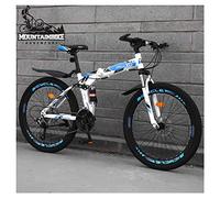 Wmmner Mountain Trail Bike da 26 Pollici per Adulti, Uomini e Donne, Mountain Bike a Doppia Sospensione con Freni a Disco, Pieghevole High Ctelaio in Acciaio Arbon, Sedile Regolabile, Raggi Blu, 27 Ve