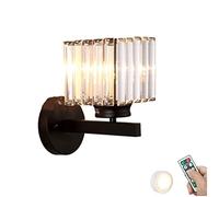 Wmmner Nordic Home Gold Crystal Battery Appliques Operated With Timer Lampada da Parete Wireless in Cristallo Nero Ricaricabile Lampada da Parete Senza Fili da Comodino per Camera da Letto Living, Bla