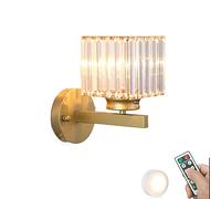 Wmmner Nordic Home Gold Crystal Battery Appliques Operated With Timer Lampada da Parete Wireless in Cristallo Nero Ricaricabile Lampada da Parete Senza Fili da Comodino per Camera da Letto Living, Bla