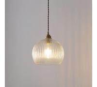 Wmmner Piccola Lampada a Sospensione Vintage Rotonda a Righe in Vetro Illuminazione a Sospensione Lampada a Sospensione in Ottone per Comodino, Sala da Pranzo Isola da Cucina Home Apparecchi Di Illumi