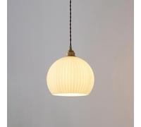 Wmmner Piccola Lampada a Sospensione Vintage Rotonda a Righe in Vetro Illuminazione a Sospensione Lampada a Sospensione in Ottone per Comodino, Sala da Pranzo Isola da Cucina Home Apparecchi Di Illumi