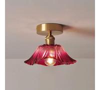 Wmmner Plafoniera a Montaggio a Filo Floreale Finitura Oro Vicino All'Illuminazione a Soffitto, Lampada da Soffitto con Paralume in Vetro Rosso, Luce Decorativa Vintage per Soggiorno, Sala da Pranzo,