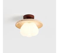 Wmmner Plafoniera in Pietra Giapponese in Stile Wabi-Sabi con Base in Legno, Lampada da Soffitto in Travertino Giallo, G9 Socket Farmhouse Vintage Vicino All'Appliacchio per Livincamera da Letto Corri