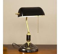 Wmmner Plating V-Intage Desk Lamp/Table Light/Bedside Study Office Banker's Lamp with Black Glass Shade,Hardware Base and Pull Switch,Contemporary Dining Room/Monocolore