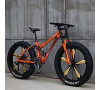 Wmmner Pneumatico Grasso per Adulti Mountain Bike con Sospensione Anteriore e Sedile Regolabile, Telaio in Acciaio ad Alto Carbonio per Trail Riding e Avventure Fuoristrada/Arancione(2)/26 Pollici 30