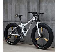 Wmmner Pneumatico Grasso per Adulti Mountain Bike con Sospensione Anteriore e Sedile Regolabile, Telaio in Acciaio ad Alto Carbonio per Trail Riding e Avventure Fuoristrada/Bianco(1)/26 Pollici 30 Vel
